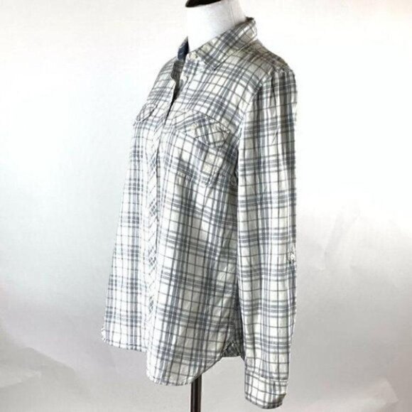 Talbots top size 8 gray white plaid flannel fall - Picture 9 of 9